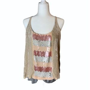 NWT Anthropologie Tiny Pink Rose Sequin Tank Top M/XS